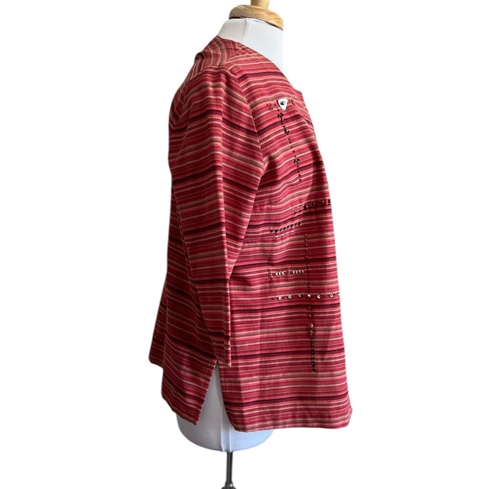 KORET Embroidered 2pc Set Jacket & Tank Top Red Stripe Cotton Blend S/L - Picture 4 of 7